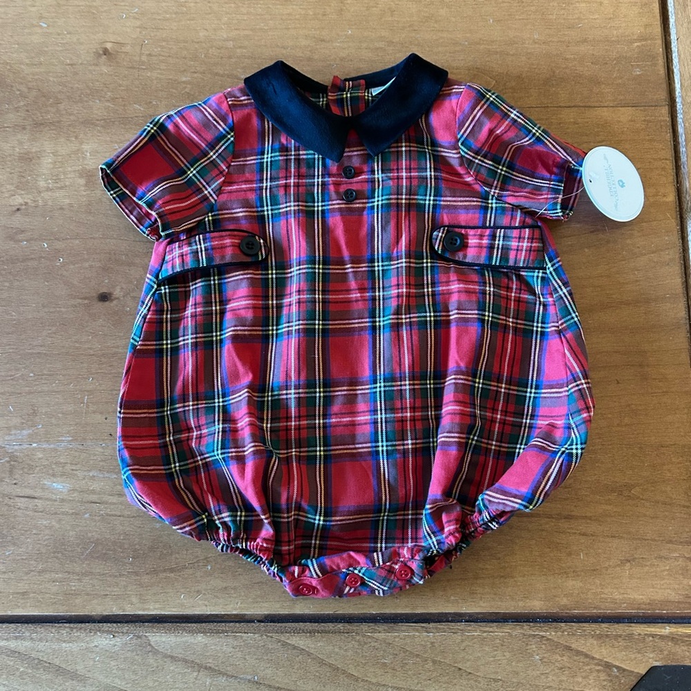 Edgehill Collection Red Plaid Diaper Cover with Black Collar